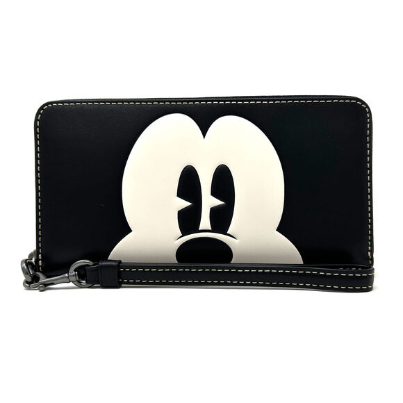 Disney X Coach Long Zip Around Wallet Mickey Mouse Black White Leather CN037 - Picture 1 of 8